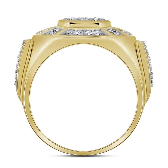 10K Yellow Gold Mens Round Diamond Circle Cluster Ring 1/2 Cttw, Mens Size: 7-13