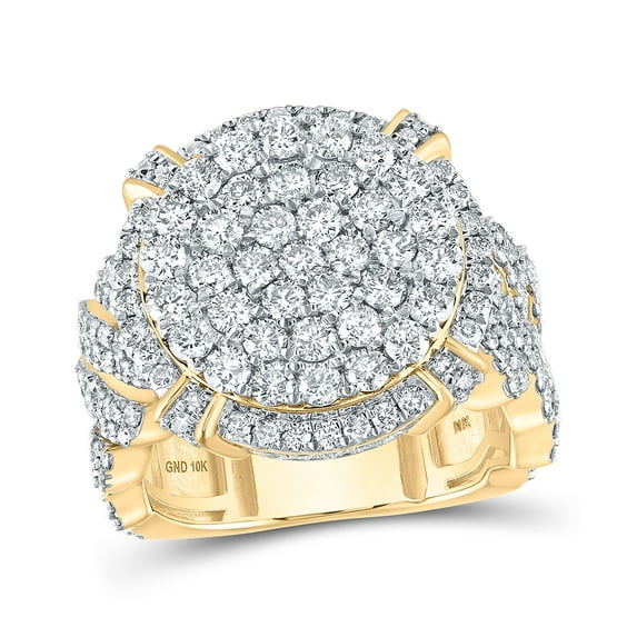 10K Yellow Gold Mens Round Diamond Circle Cluster Ring 4-1/2 Cttw, Mens Size: 7-13