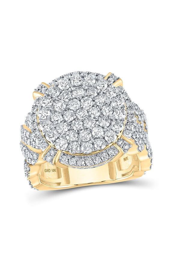 10K Yellow Gold Mens Round Diamond Circle Cluster Ring 4-1/2 Cttw, Mens Size: 7-13