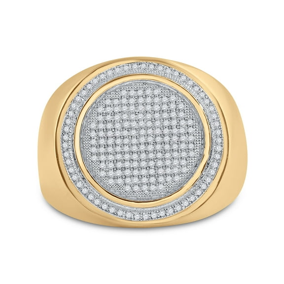10K Yellow Gold Mens Round Diamond Circle Frame Cluster Ring 1/2 Cttw, Mens Size: 7-13