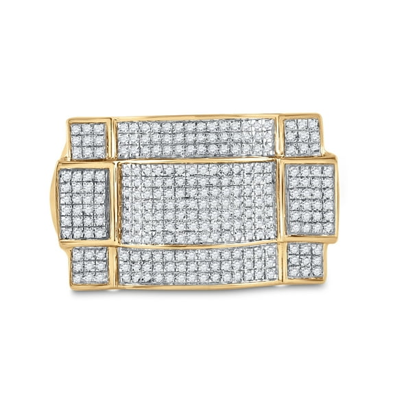 10K Yellow Gold Mens Round Diamond Contoured Rectangle Cluster Ring 1/2 Cttw, Mens Size: 7-13