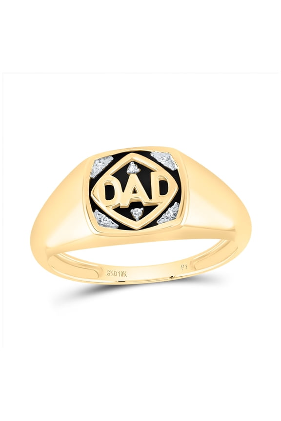 10K Yellow Gold Mens Round Diamond DAD Band Ring .02ctw, Mens Size: 7-13