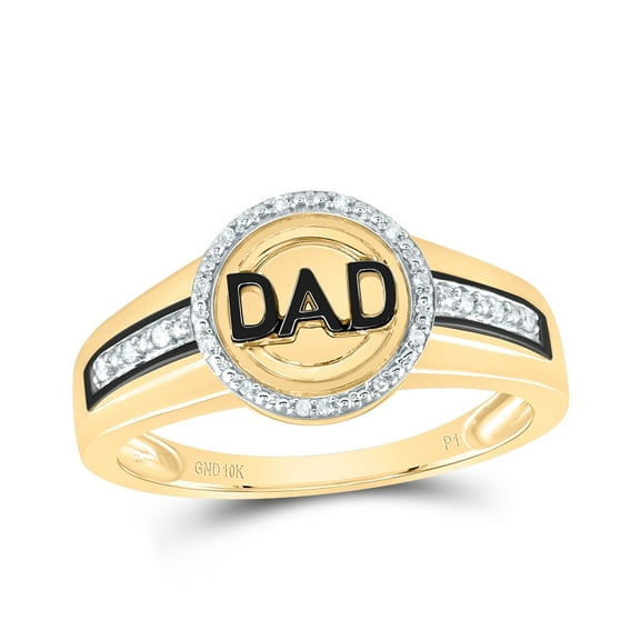 10K Yellow Gold Mens Round Diamond DAD Circle Ring 1/12 Cttw, Mens Size: 7-13