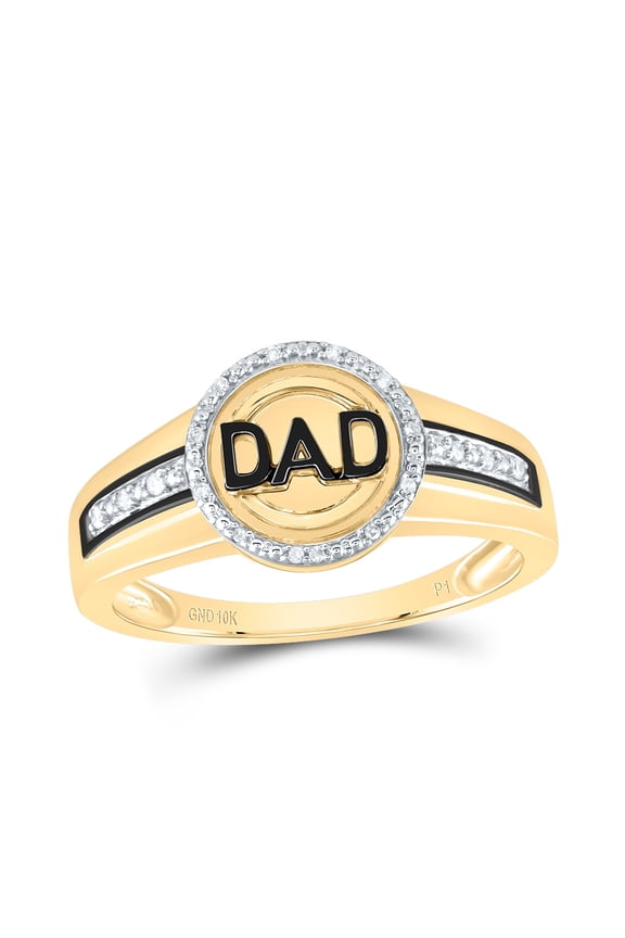 10K Yellow Gold Mens Round Diamond DAD Circle Ring 1/12 Cttw, Mens Size: 7-13