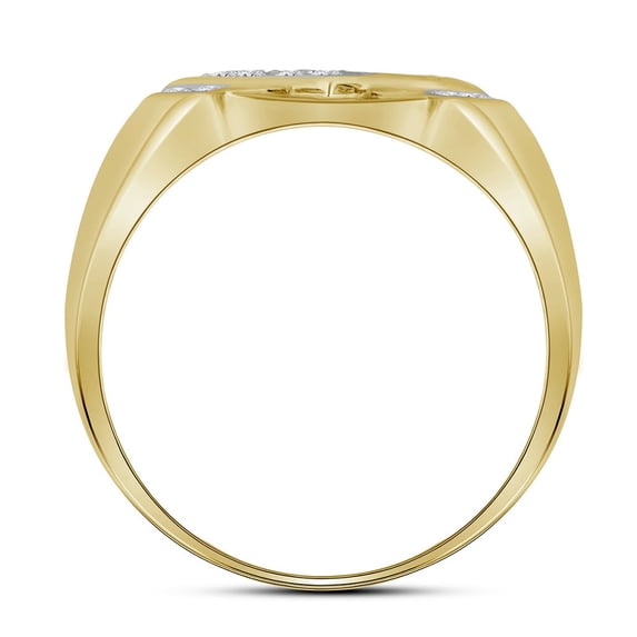 10K Yellow Gold Mens Round Diamond Diagonal Square Cluster Ring 1/3 Cttw, Mens Size: 7-13