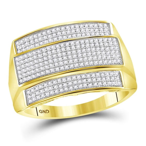 10K Yellow Gold Mens Round Diamond Rectangle Cluster Ring 3/8 Cttw, Mens Size: 7-13