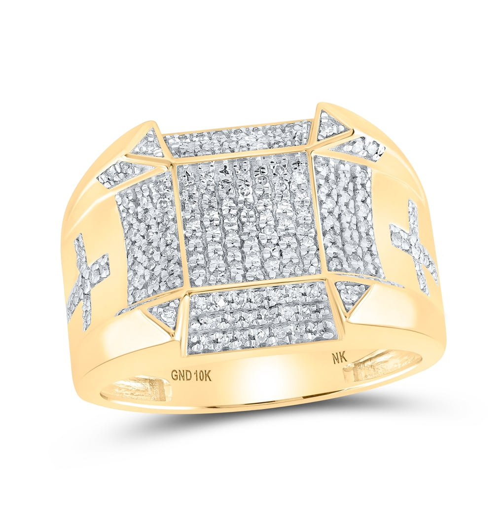 10K Yellow Gold Mens Round Diamond Square Cross Ring 1/2ctw, Mens Size ...