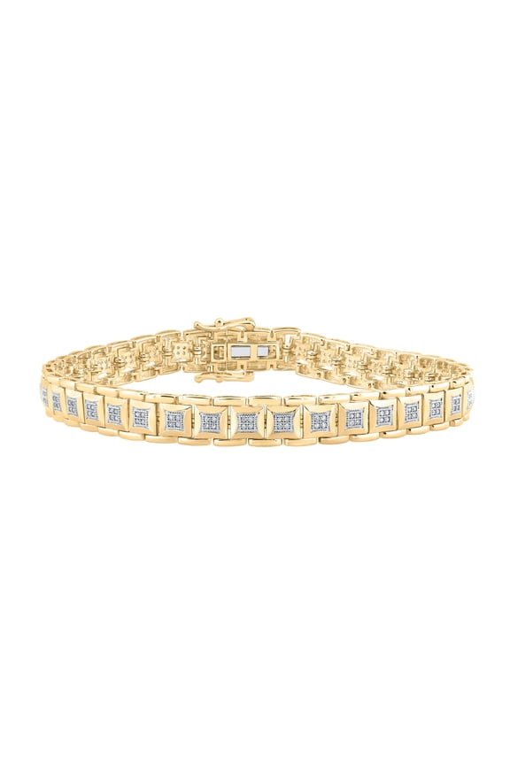 10K Yellow Gold Mens Round Diamond Square Link Bracelet 1/2 Cttw