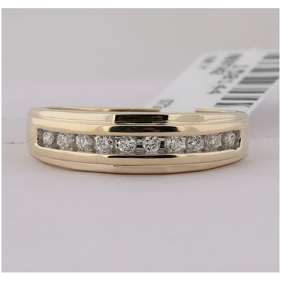 10K Yellow Gold Mens Round Diamond Wedding Channel-Set Band Ring 1/5 Cttw, Mens Size: 7-13