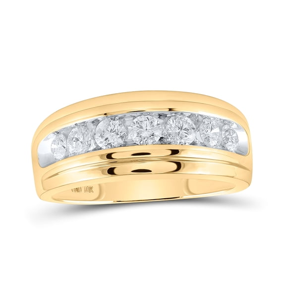 10K Yellow Gold Mens Round Diamond Wedding Channel-Set Band Ring 1 Cttw, Mens Size: 7-13