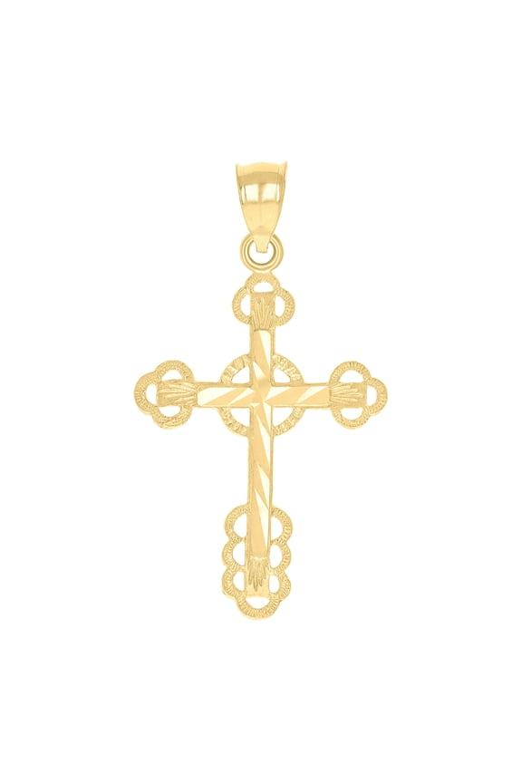 10K Yellow Gold Mens Women Diamond-Cut Cross Religious Charm Pendant