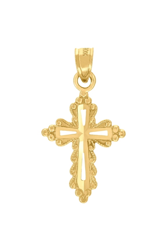 10K Yellow Gold Mens Women Diamond-Cut Cross Religious Charm Pendant