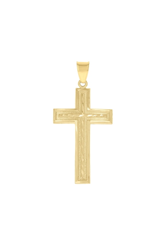 10K Yellow Gold Mens Women Diamond-Cut Cross Religious Charm Pendant