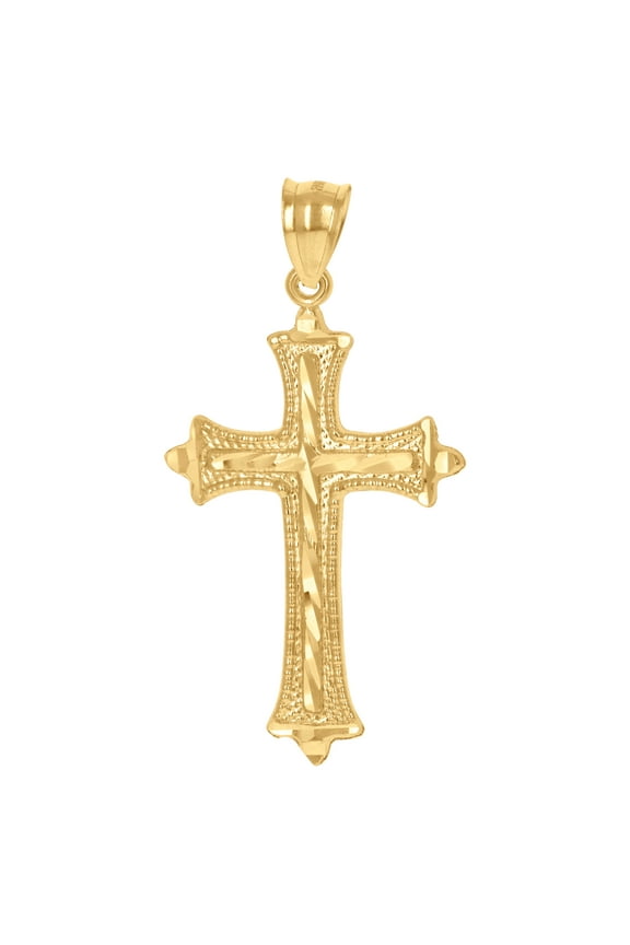 10K Yellow Gold Mens Women Diamond-Cut Cross Religious Charm Pendant