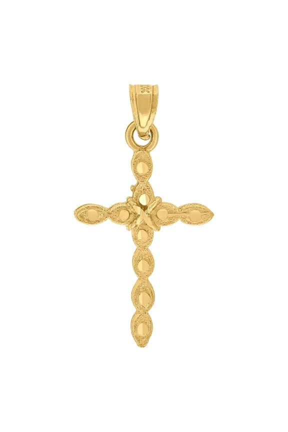 10K Yellow Gold Mens Women Textured Cross Religious Charm Pendant