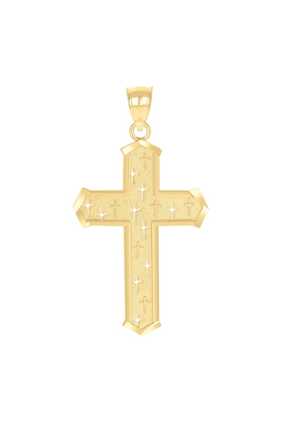10K Yellow Gold Mens Women Textured Cross Religious Charm Pendant