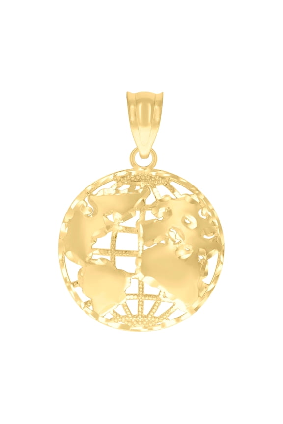 10K Yellow Gold Mens World Map Charm Pendant