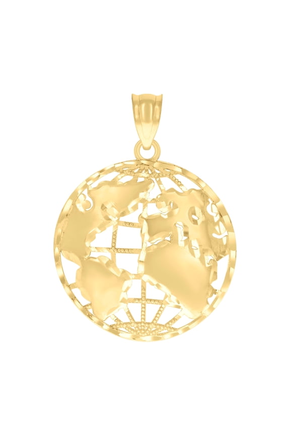 10K Yellow Gold Mens World Map Charm Pendant