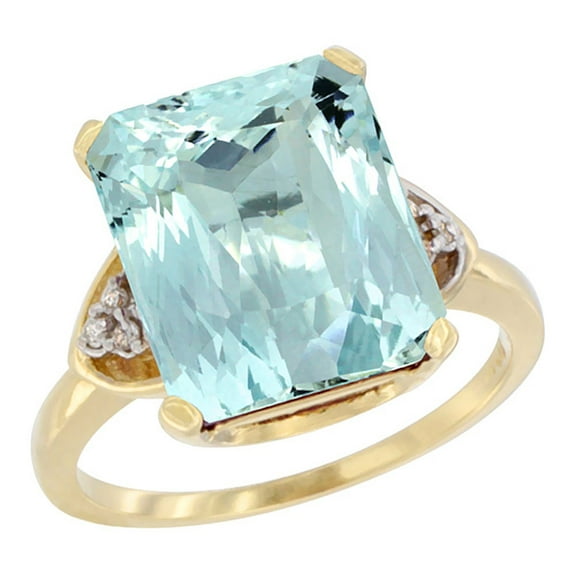 10K Yellow Gold Natural Aquamarine Ring Octagon 12x10mm Diamond Accent, size 5