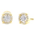 thumbnail image 1 of 10K Yellow Gold Natural Baguette Diamond Circle Halo Flower Stud Earrings 1/5 CT, 1 of 5