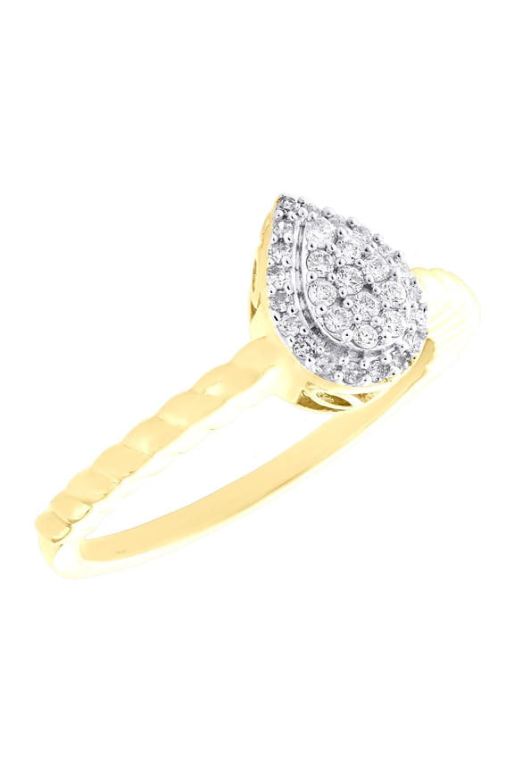 10K Yellow Gold Natural Diamond Braided Twist Teardrop Halo Promise Ring 1/7 CT