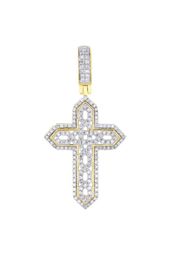 10K Yellow Gold Natural Diamond Infinity in Pointed Cross Frame Pendant 1/2 CT
