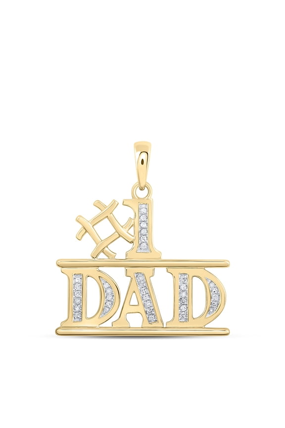 10K Yellow Gold Natural Diamond Men's Block Font Trophy #1 DAD Pendant 1/10 CT