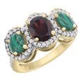 thumbnail image 1 of 10K Yellow Gold Natural Garnet & Malachite 3-Stone Ring Oval Diamond Accent, size 5, 1 of 2