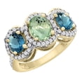 thumbnail image 1 of 10K Yellow Gold Natural Green Amethyst & London Blue Topaz 3-Stone Ring Oval Diamond Accent, size 5.5, 1 of 2