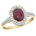 thumbnail image 1 of 10K Yellow Gold Natural HQ Ruby Engagement Ring Oval 7x5 mm Diamond Halo, size 7.5, 1 of 4