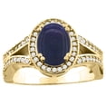 thumbnail image 1 of 10K Yellow Gold Natural Lapis Split Ring Oval 8x6mm Diamond Accent, size 7, 1 of 2