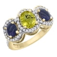 thumbnail image 1 of 10K Yellow Gold Natural Lemon Quartz & Lapis 3-Stone Ring Oval Diamond Accent, size 10, 1 of 2