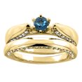 thumbnail image 1 of 10K Yellow Gold Natural London Blue Topaz 2-piece Bridal Ring Set Diamond Accents Round 5mm, size 5, 1 of 2