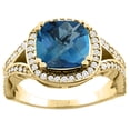 thumbnail image 1 of 10K Yellow Gold Natural London Blue Topaz Split Ring Cushion 8x8mm Diamond Accent, size 9, 1 of 2