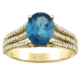 thumbnail image 1 of 10K Yellow Gold Natural London Blue Topaz Tri-split Ring Oval 9x7mm Diamond Accents, size 9.5, 1 of 4