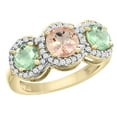 thumbnail image 1 of 10K Yellow Gold Natural Morganite & Green Amethyst Sides Round 3-stone Ring Diamond Accents, size 5, 1 of 2