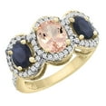 thumbnail image 1 of 10K Yellow Gold Natural Morganite & HQ Blue Sapphire 3-Stone Ring Oval Diamond Accent, size 6.5, 1 of 2