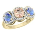 thumbnail image 1 of 10K Yellow Gold Natural Morganite & Tanzanite Sides Round 3-stone Ring Diamond Accents, size 10, 1 of 2