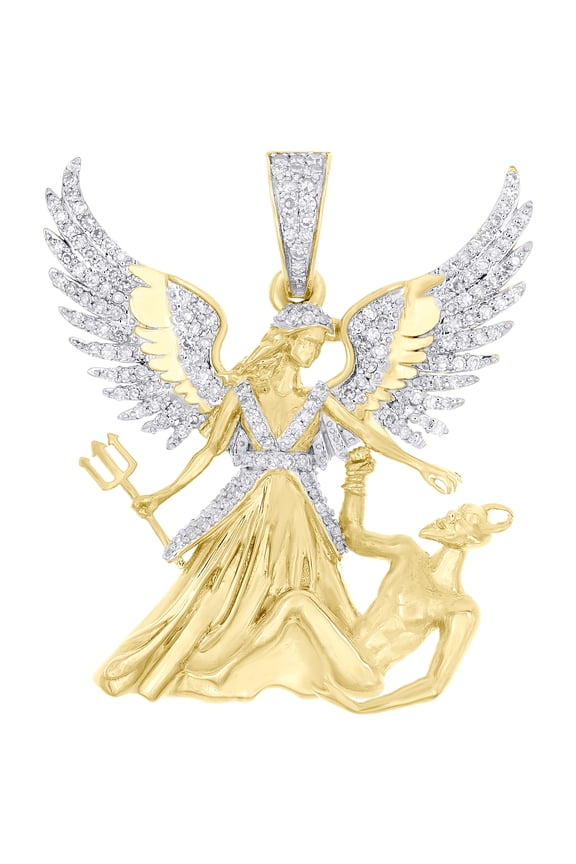 10K Yellow Gold Natural Round Diamond Men's Devil Charm Archangel Pendant 3/8 CT