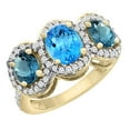 thumbnail image 1 of 10K Yellow Gold Natural Swiss Blue Topaz & London Blue Topaz 3-Stone Ring Oval Diamond Accent, size 9, 1 of 2