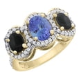 thumbnail image 1 of 10K Yellow Gold Natural Tanzanite & Black Onyx 3-Stone Ring Oval Diamond Accent, size 10, 1 of 2