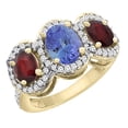 thumbnail image 1 of 10K Yellow Gold Natural Tanzanite & Enhanced Ruby 3-Stone Ring Oval Diamond Accent, size 5, 1 of 2