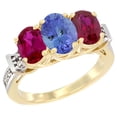 thumbnail image 1 of 10K Yellow Gold Natural Tanzanite & Enhanced Ruby Sides Ring 3-Stone Oval Diamond Accent, size 6.5, 1 of 3
