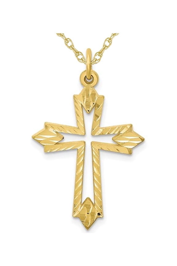 Gem & Harmony 10K Yellow Gold Open Cross Pendant Necklace with Chain for Women