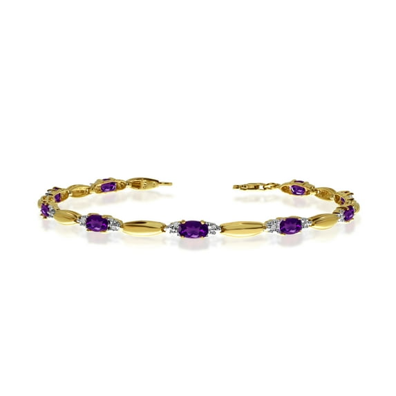 10K Yellow Gold Oval Amethyst and Diamond Bracelet