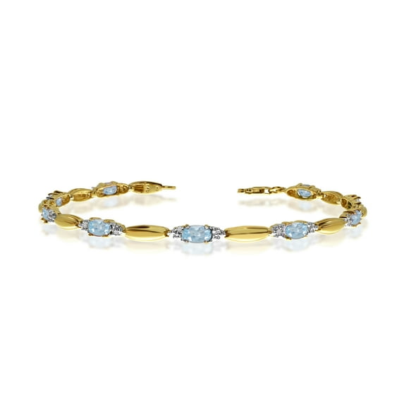 10K Yellow Gold Oval Aquamarine and Diamond Bracelet
