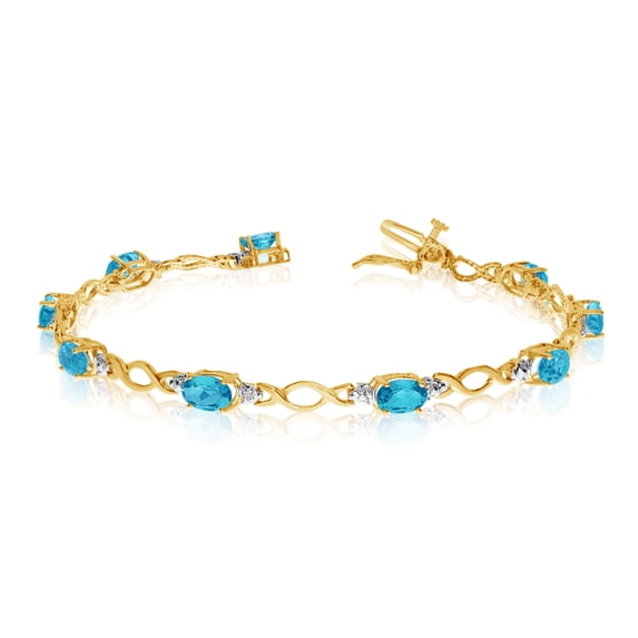 10K Yellow Gold Oval Blue Topaz and Diamond Bracelet