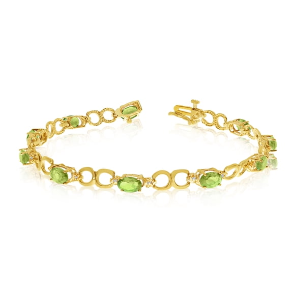 10K Yellow Gold Oval Peridot and Diamond Bracelet