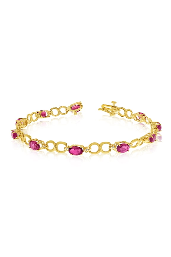 10K Yellow Gold Oval Ruby and Diamond Bracelet