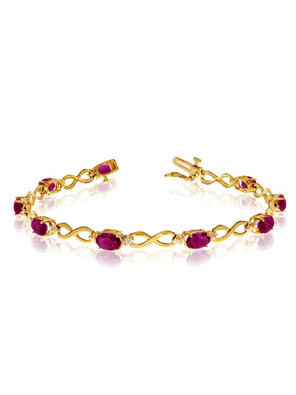 10K Yellow Gold Oval Ruby and Diamond Bracelet